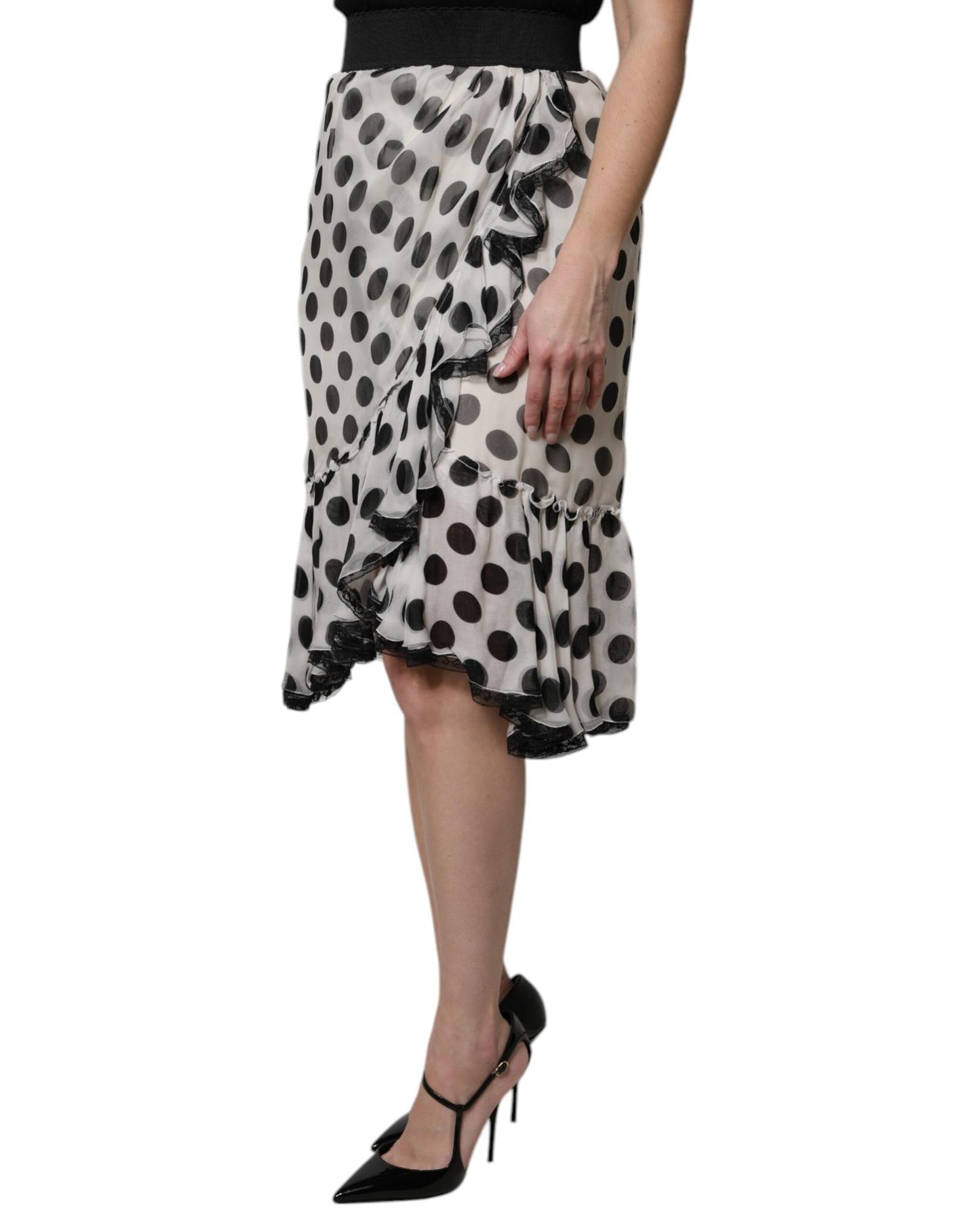 Dolce & Gabbana Women's White Black Polka Dots Knee Length Skirt - 38 IT