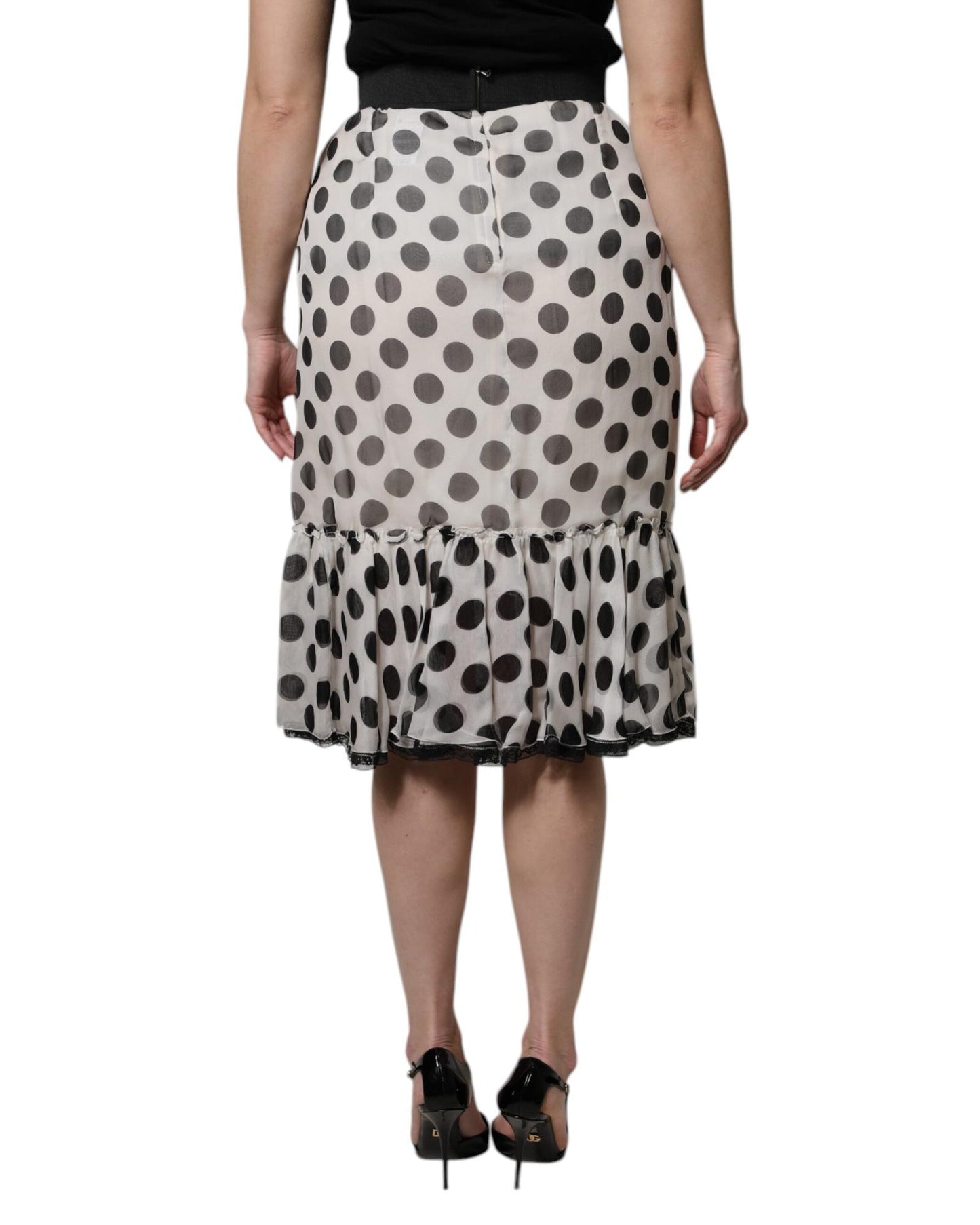 Dolce & Gabbana Women's White Black Polka Dots Knee Length Skirt - 38 IT