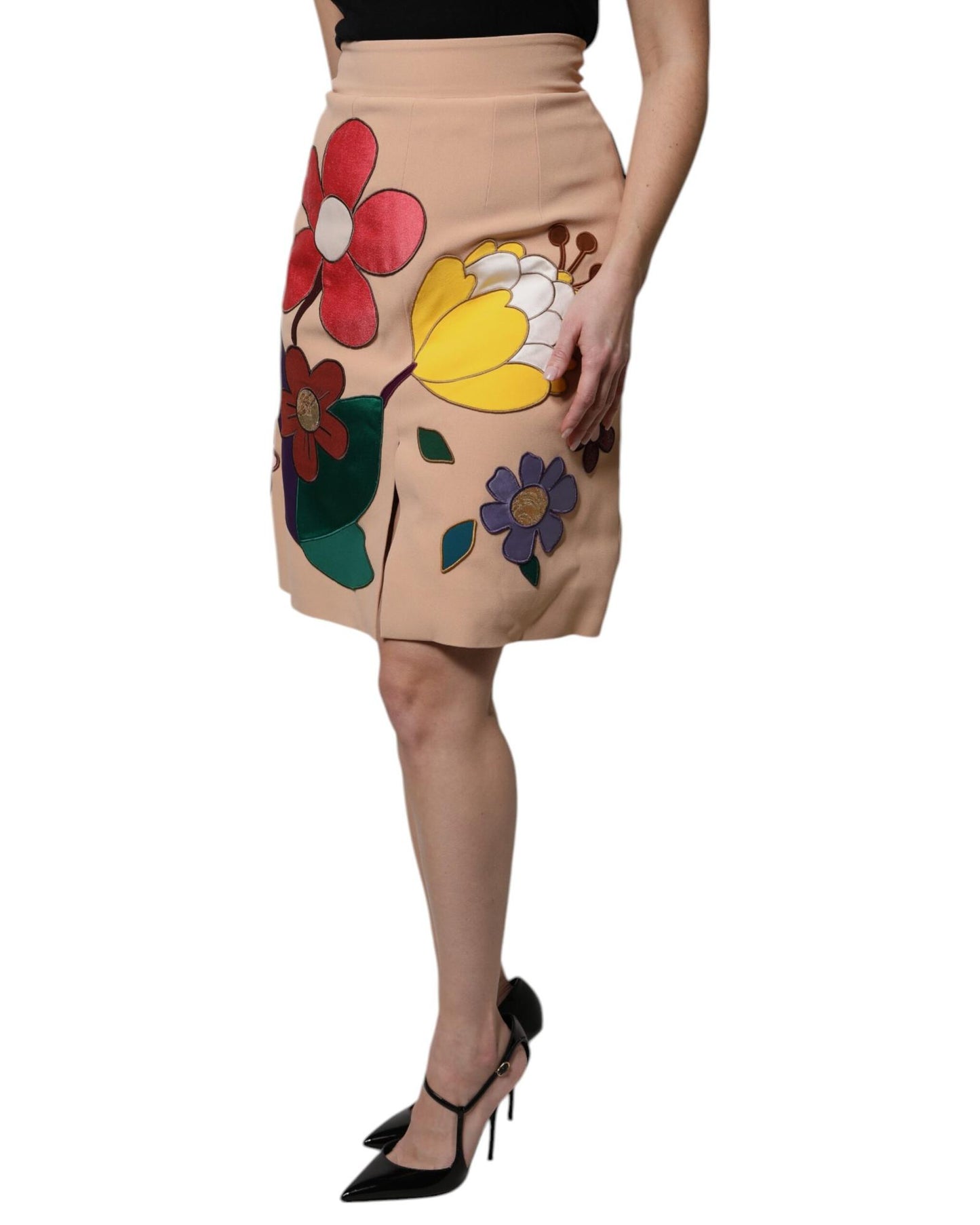 Dolce & Gabbana Women's Beige Floral High Waist Pencil Cut Skirt - 40 IT