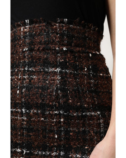 Dolce & Gabbana Women's Multicolor High Waist Tartan Tweed Pencil Cut Skirt - 42 IT