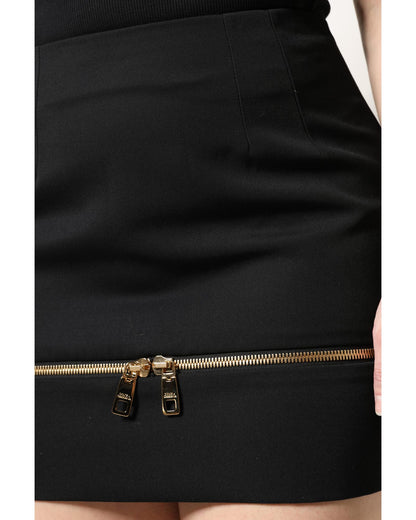 Dolce & Gabbana Women's Black Virgin Wool High Waisted Mini Skirt - 40 IT