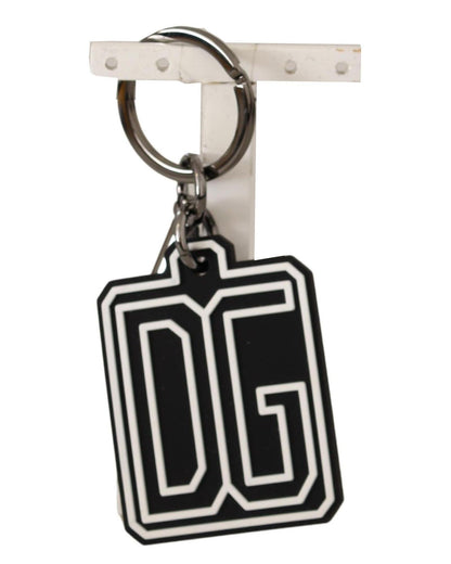 Dolce & Gabbana Men's Black White DG Rubber Logo Silver Ring Keychain - One Size