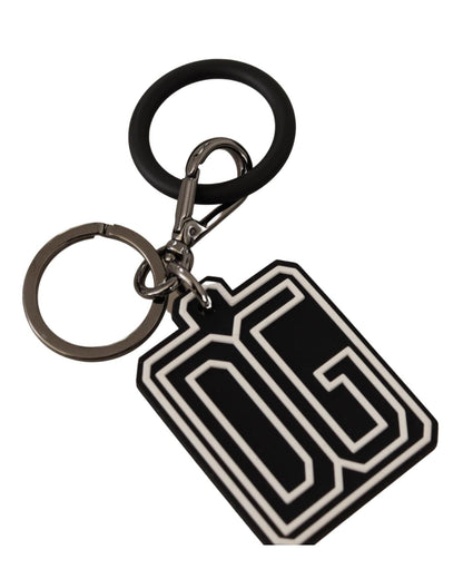 Dolce & Gabbana Men's Black White DG Rubber Logo Silver Ring Keychain - One Size