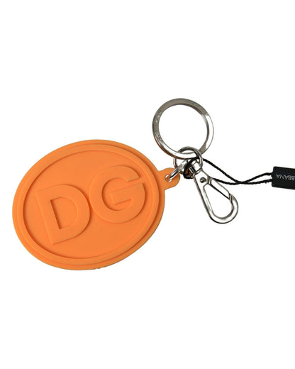 Dolce & Gabbana Women's Orange Rubber DG Logo Gold Brass Metal Keychain - One Size