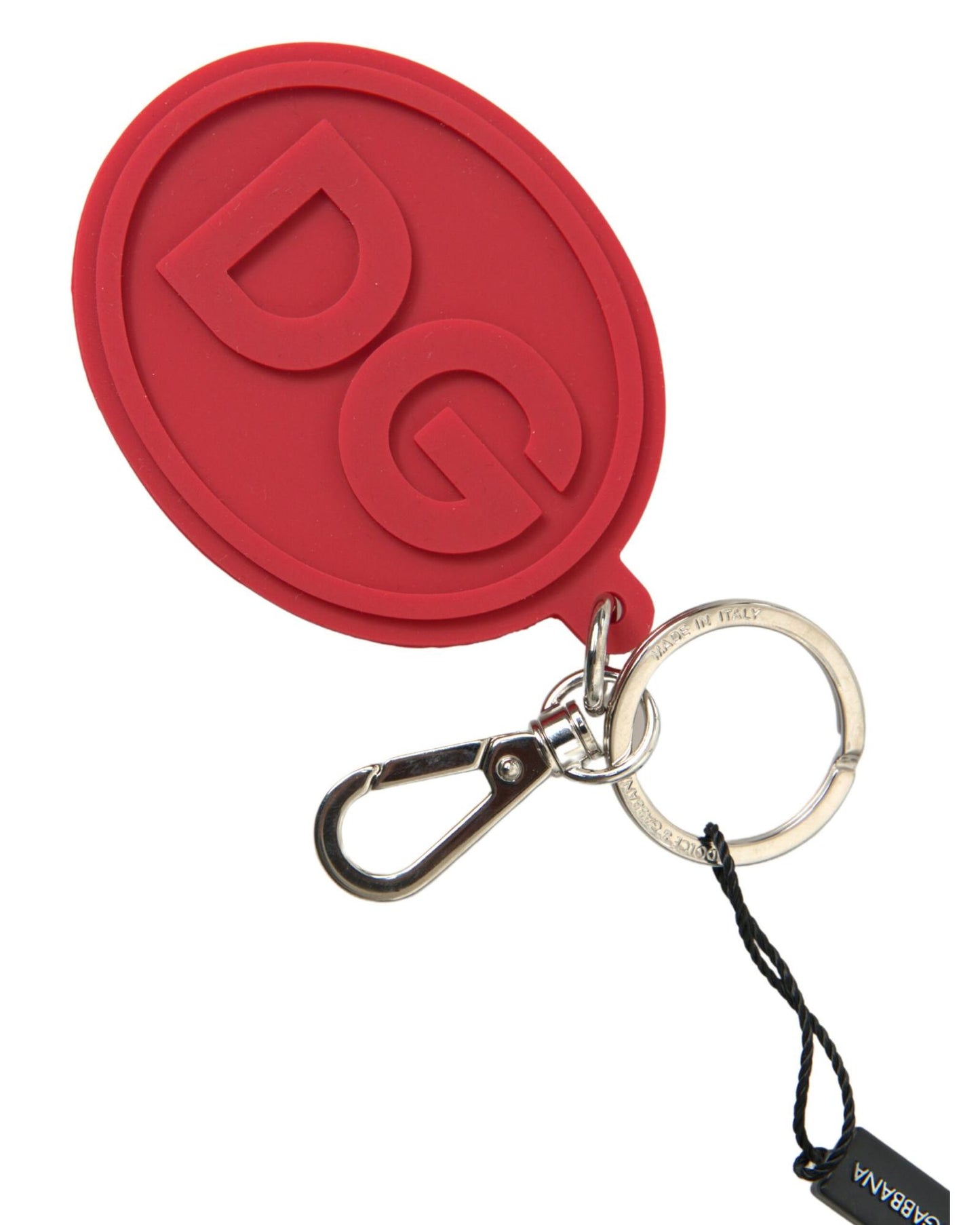 Dolce & Gabbana Women's Red Rubber DG Logo Silver Brass Metal Keyring Keychain - One Size