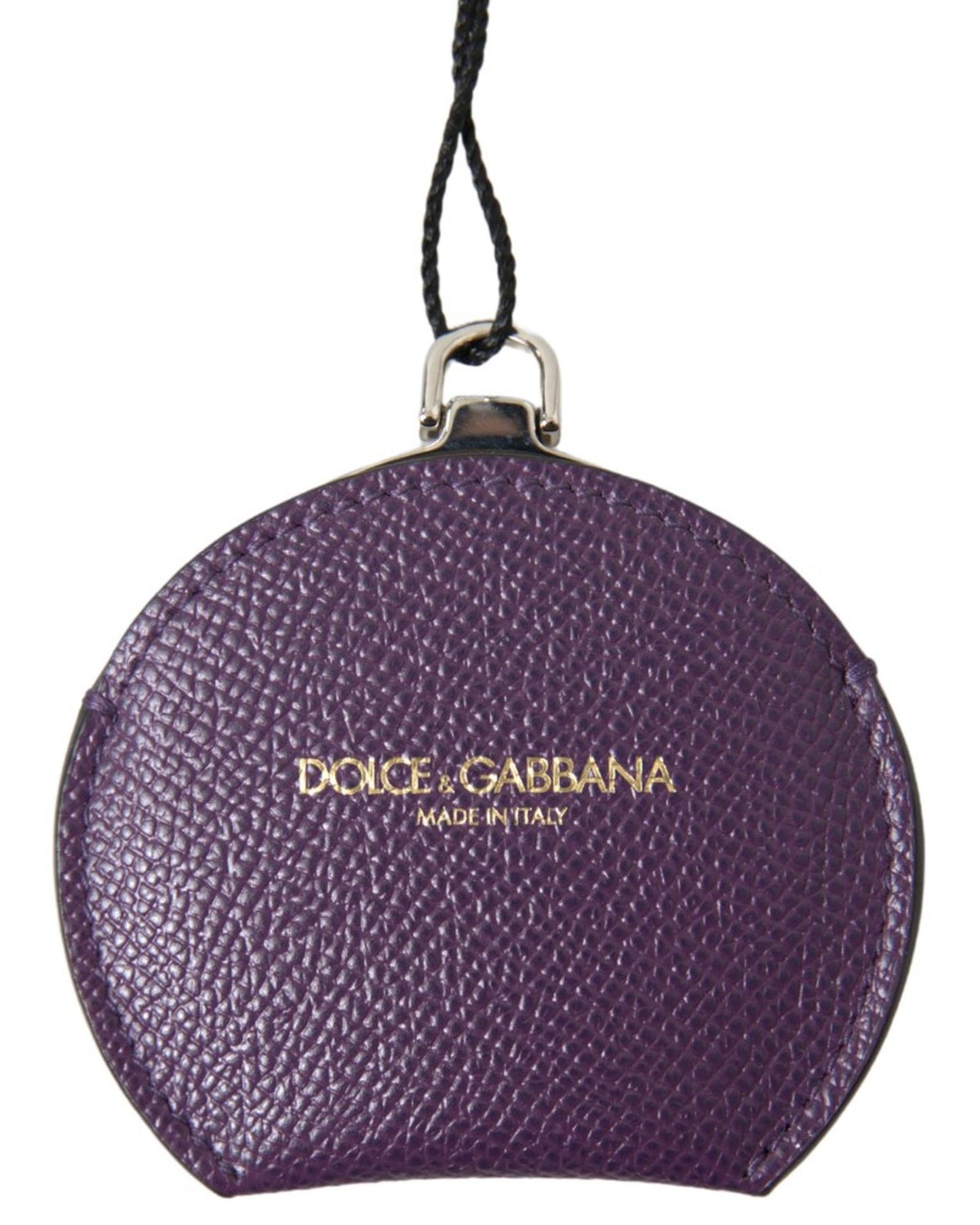 Dolce & Gabbana Women's Purple Calfskin Leather Round Hand Mirror Holder - One Size