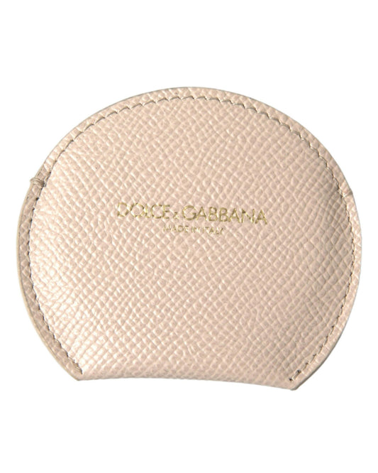 Dolce & Gabbana Women's Beige Calfskin Leather Round Logo Hand Mirror Holder - One Size