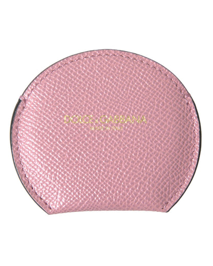 Dolce & Gabbana Women's Pink Calfskin Leather Round Logo Print Hand Mirror Holder - One Size