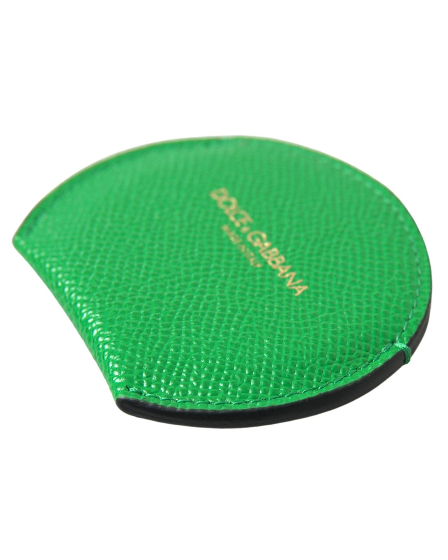 Dolce & Gabbana Women's Green Calfskin Leather Round Logo Hand Mirror Holder - One Size