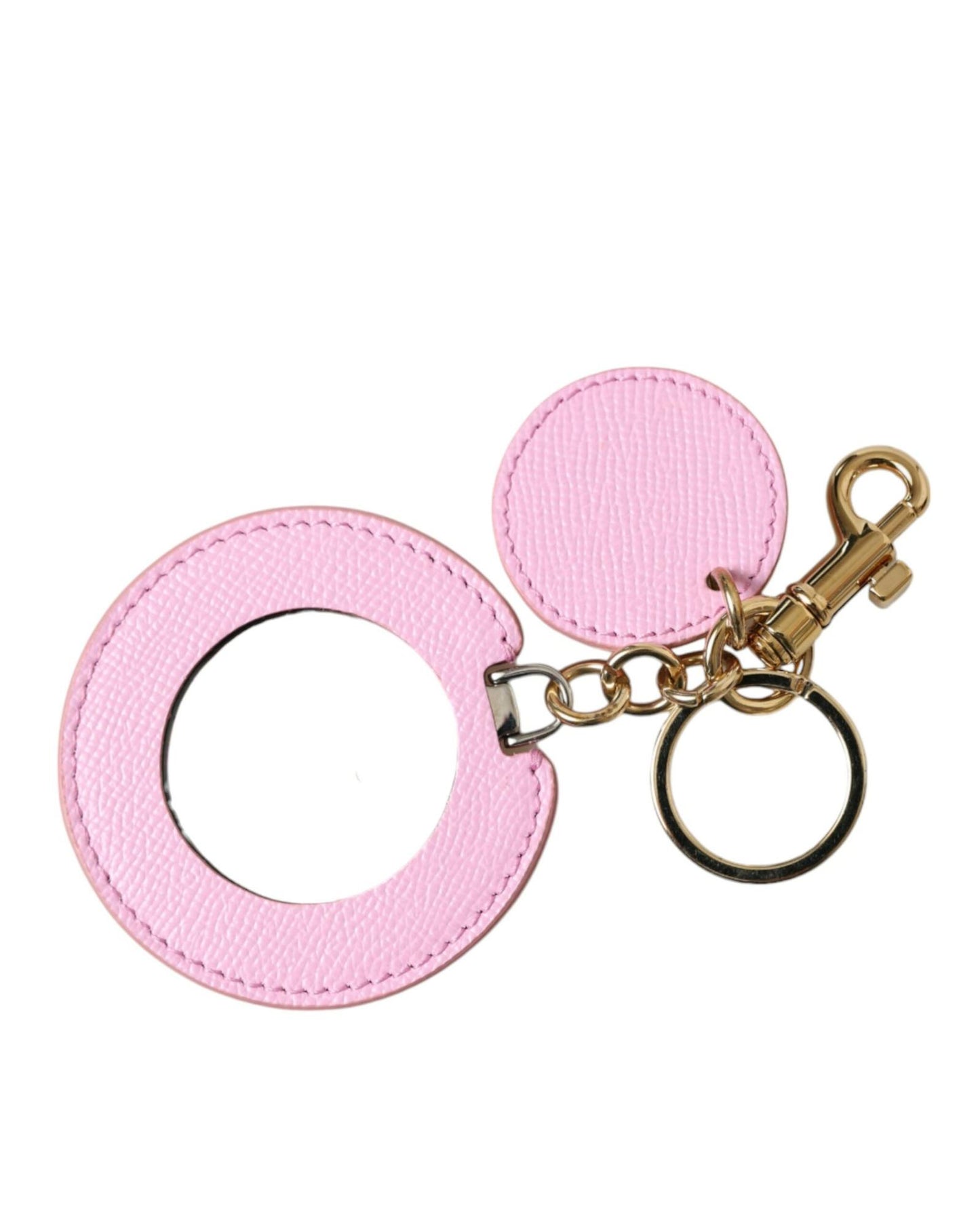 Dolce & Gabbana Women's Pink Calf Leather Gold Metal Logo Print Keyring Keychain - One Size