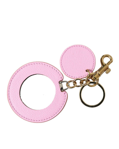 Dolce & Gabbana Women's Pink Calf Leather Gold Metal Logo Print Keyring Keychain - One Size