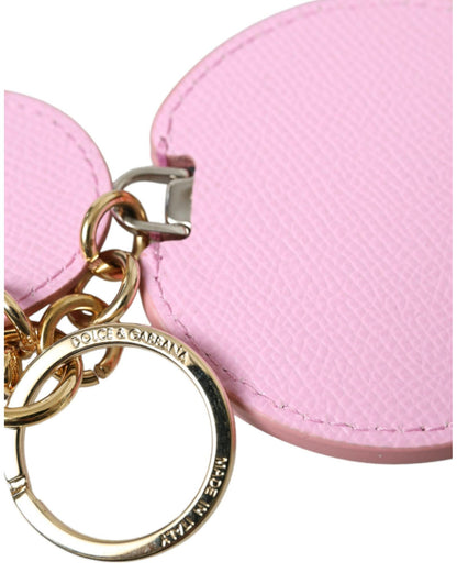 Dolce & Gabbana Women's Pink Calf Leather Gold Metal Logo Print Keyring Keychain - One Size