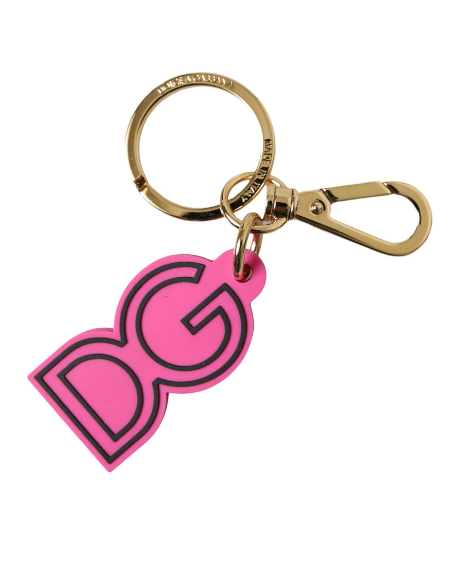 Dolce & Gabbana Women's Pink Rubber Gold Tone Metal DG Logo Keyring Keychain - One Size