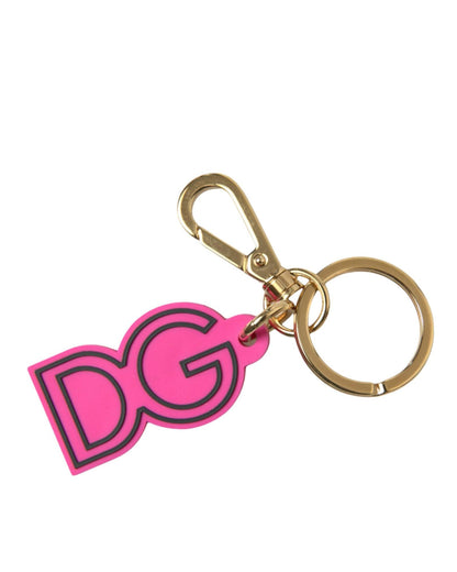 Dolce & Gabbana Women's Pink Rubber Gold Tone Metal DG Logo Keyring Keychain - One Size