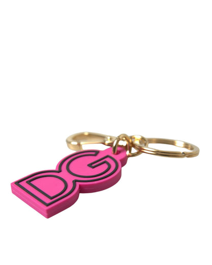 Dolce & Gabbana Women's Pink Rubber Gold Tone Metal DG Logo Keyring Keychain - One Size