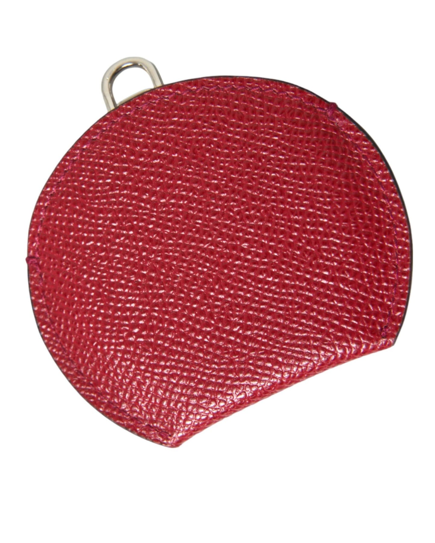 Dolce & Gabbana Women's Red Calfskin Leather Round Logo Hand Mirror Holder - One Size