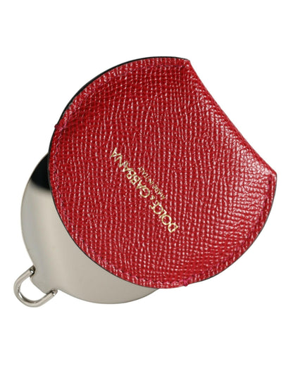Dolce & Gabbana Women's Red Calfskin Leather Round Logo Hand Mirror Holder - One Size