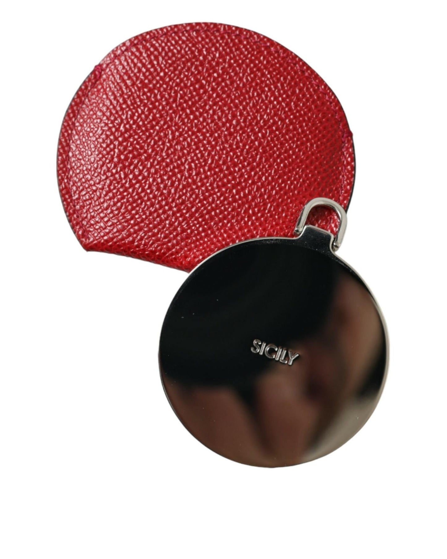 Dolce & Gabbana Women's Red Calfskin Leather Round Logo Hand Mirror Holder - One Size