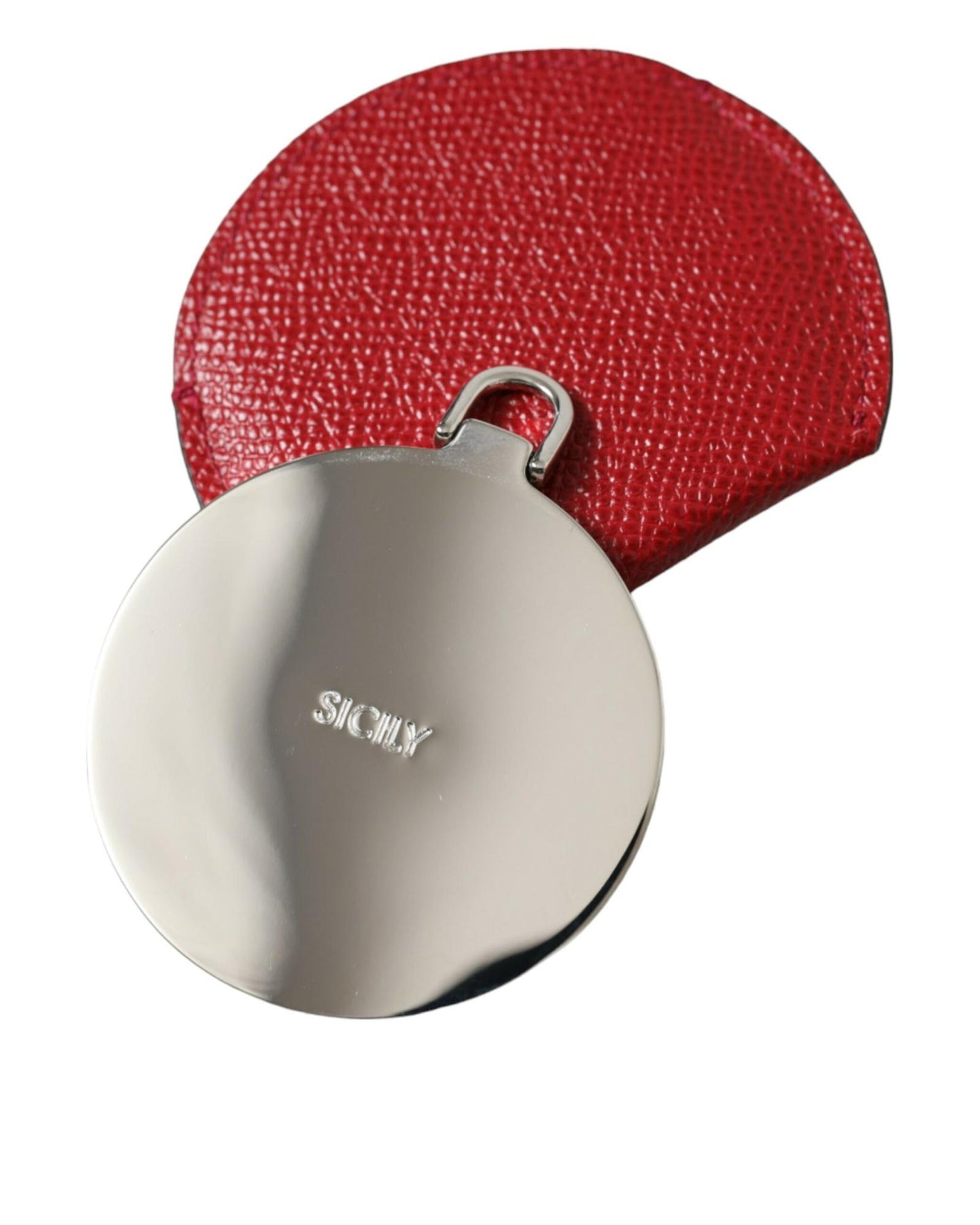 Dolce & Gabbana Women's Red Calfskin Leather Round Logo Hand Mirror Holder - One Size