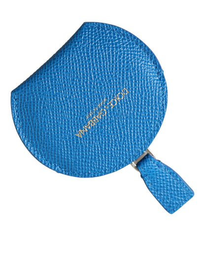 Dolce & Gabbana Women's Blue Calfskin Leather Round Logo Hand Mirror Holder - One Size