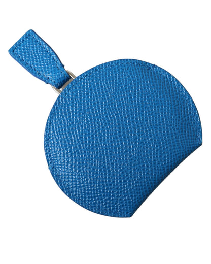 Dolce & Gabbana Women's Blue Calfskin Leather Round Logo Hand Mirror Holder - One Size