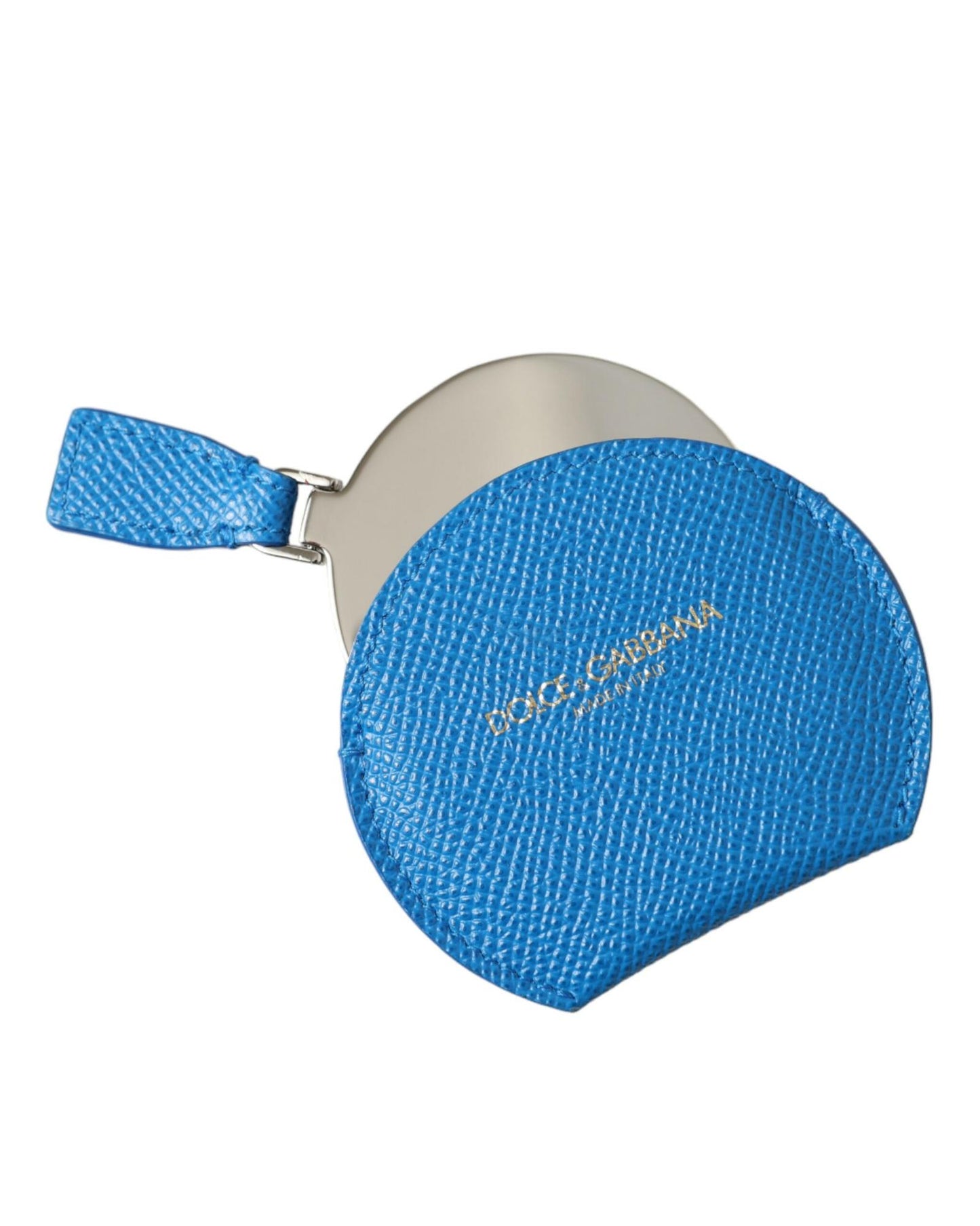 Dolce & Gabbana Women's Blue Calfskin Leather Round Logo Hand Mirror Holder - One Size