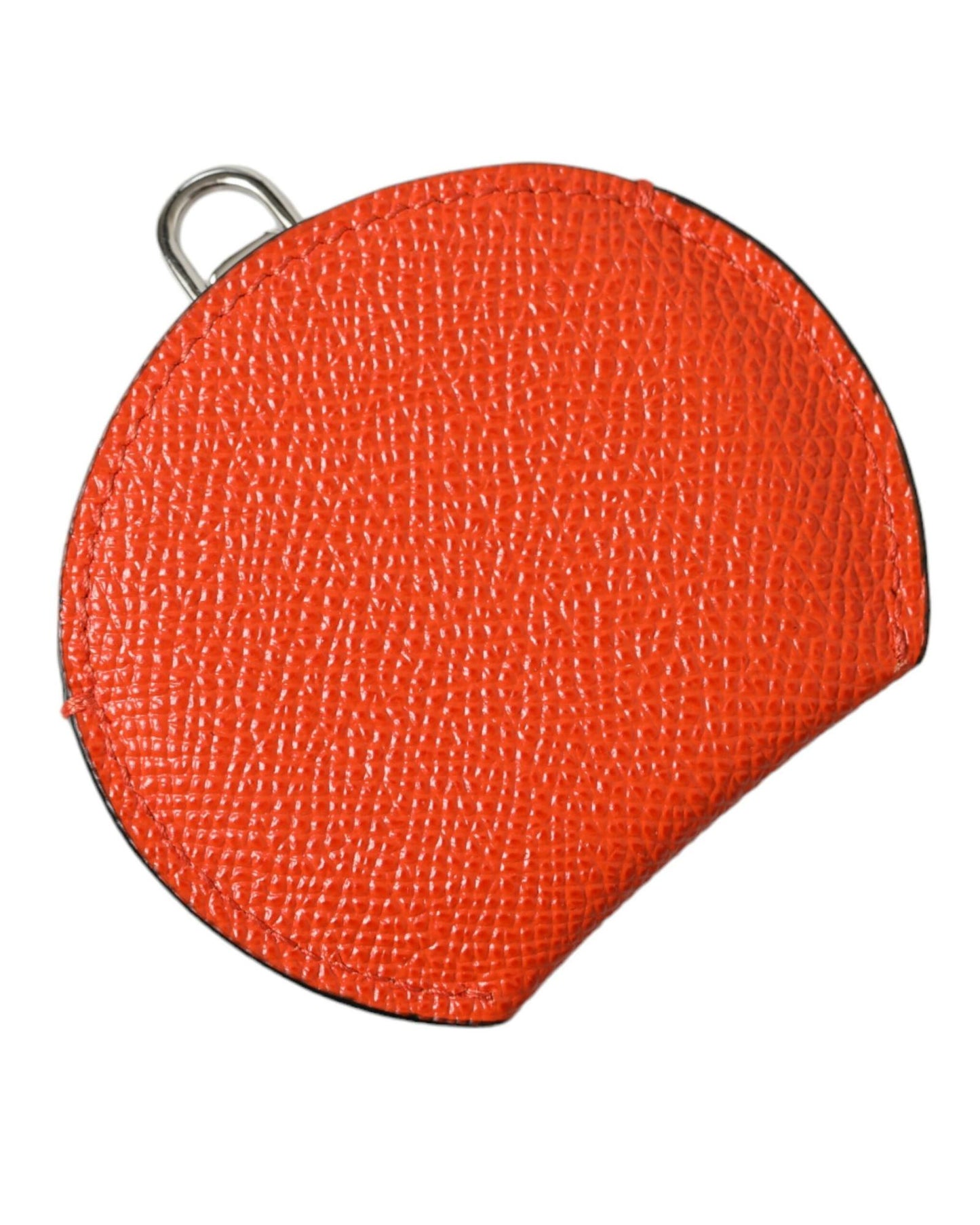 Dolce & Gabbana Women's Orange Calfskin Leather Round Logo Hand Mirror Holder - One Size