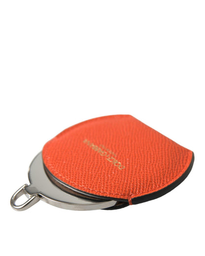 Dolce & Gabbana Women's Orange Calfskin Leather Round Logo Hand Mirror Holder - One Size