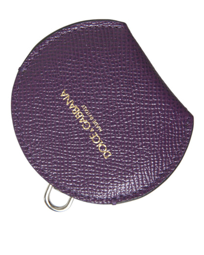 Dolce & Gabbana Women's Purple Calfskin Leather Round Logo Hand Mirror Holder - One Size