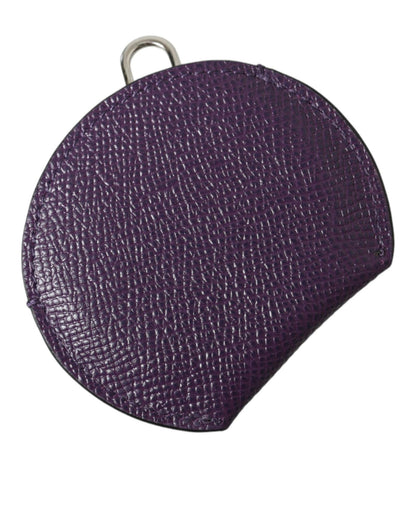 Dolce & Gabbana Women's Purple Calfskin Leather Round Logo Hand Mirror Holder - One Size