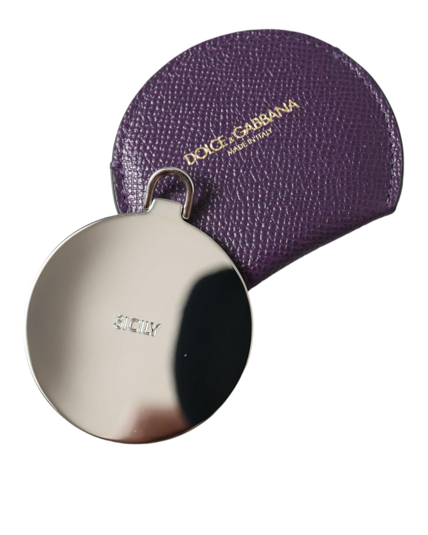 Dolce & Gabbana Women's Purple Calfskin Leather Round Logo Hand Mirror Holder - One Size