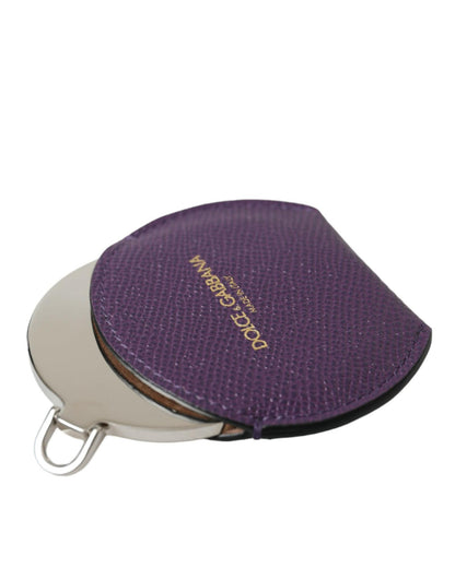 Dolce & Gabbana Women's Purple Calfskin Leather Round Logo Hand Mirror Holder - One Size