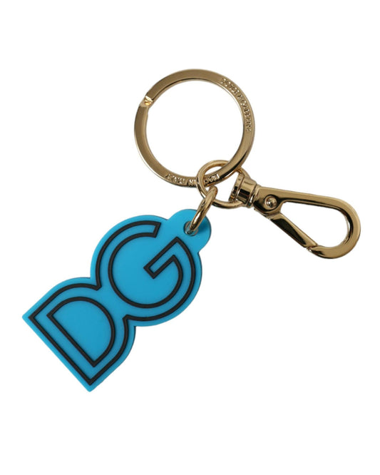Dolce & Gabbana Women's Blue Rubber Gold Tone Metal DG Logo Keyring Keychain - One Size