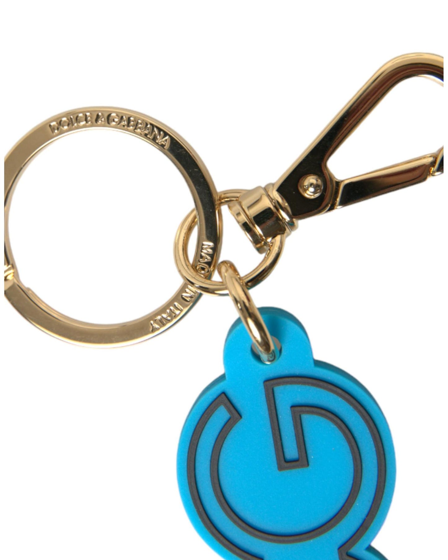 Dolce & Gabbana Women's Blue Rubber Gold Tone Metal DG Logo Keyring Keychain - One Size