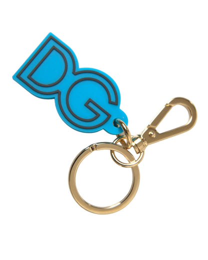 Dolce & Gabbana Women's Blue Rubber Gold Tone Metal DG Logo Keyring Keychain - One Size