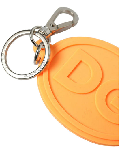 Dolce & Gabbana Women's Orange Rubber DG Logo Silver Brass Metal Keyring Keychain - One Size