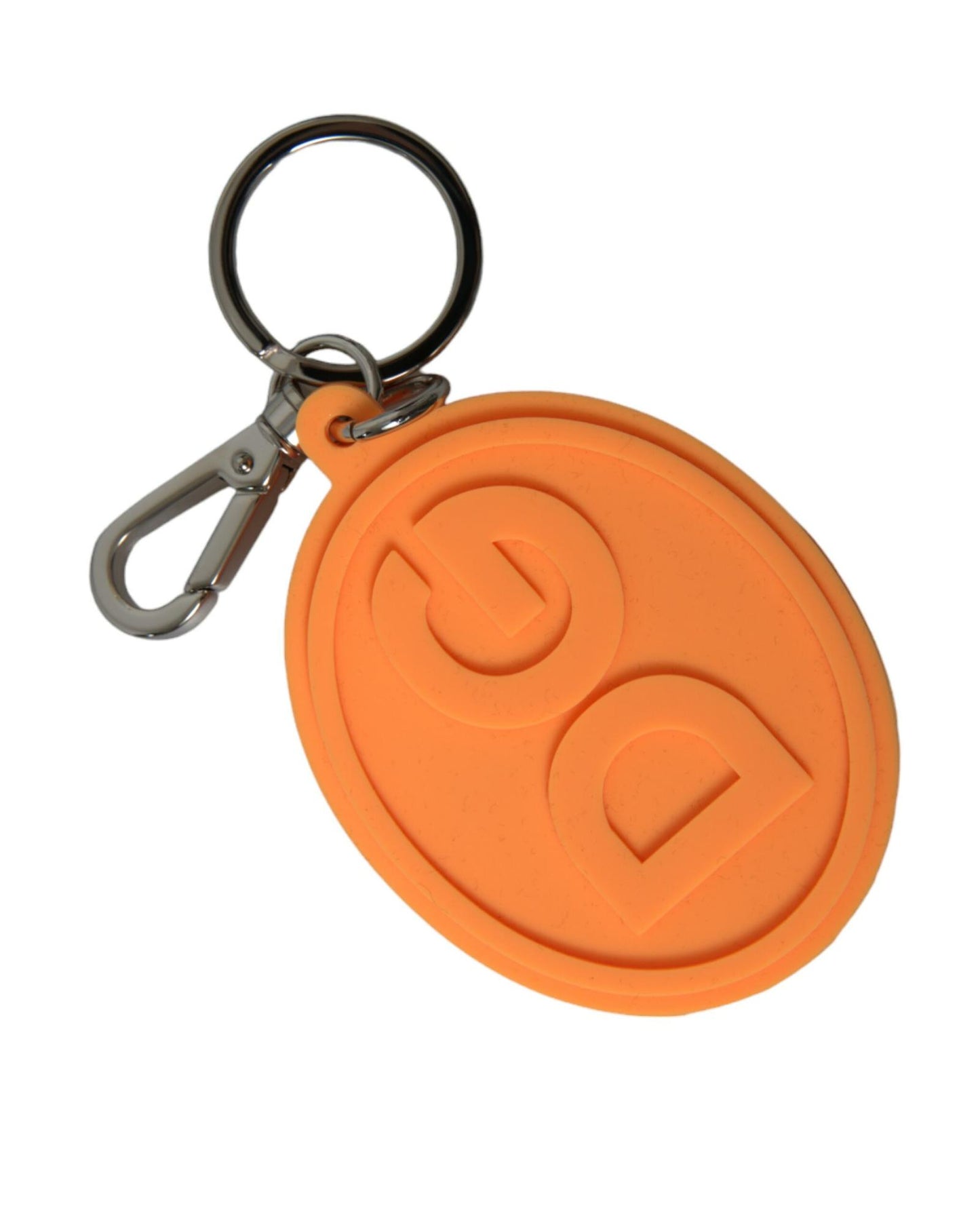Dolce & Gabbana Women's Orange Rubber DG Logo Silver Brass Metal Keyring Keychain - One Size