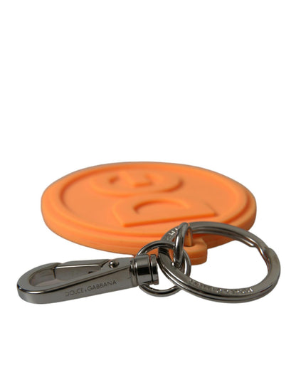 Dolce & Gabbana Women's Orange Rubber DG Logo Silver Brass Metal Keyring Keychain - One Size