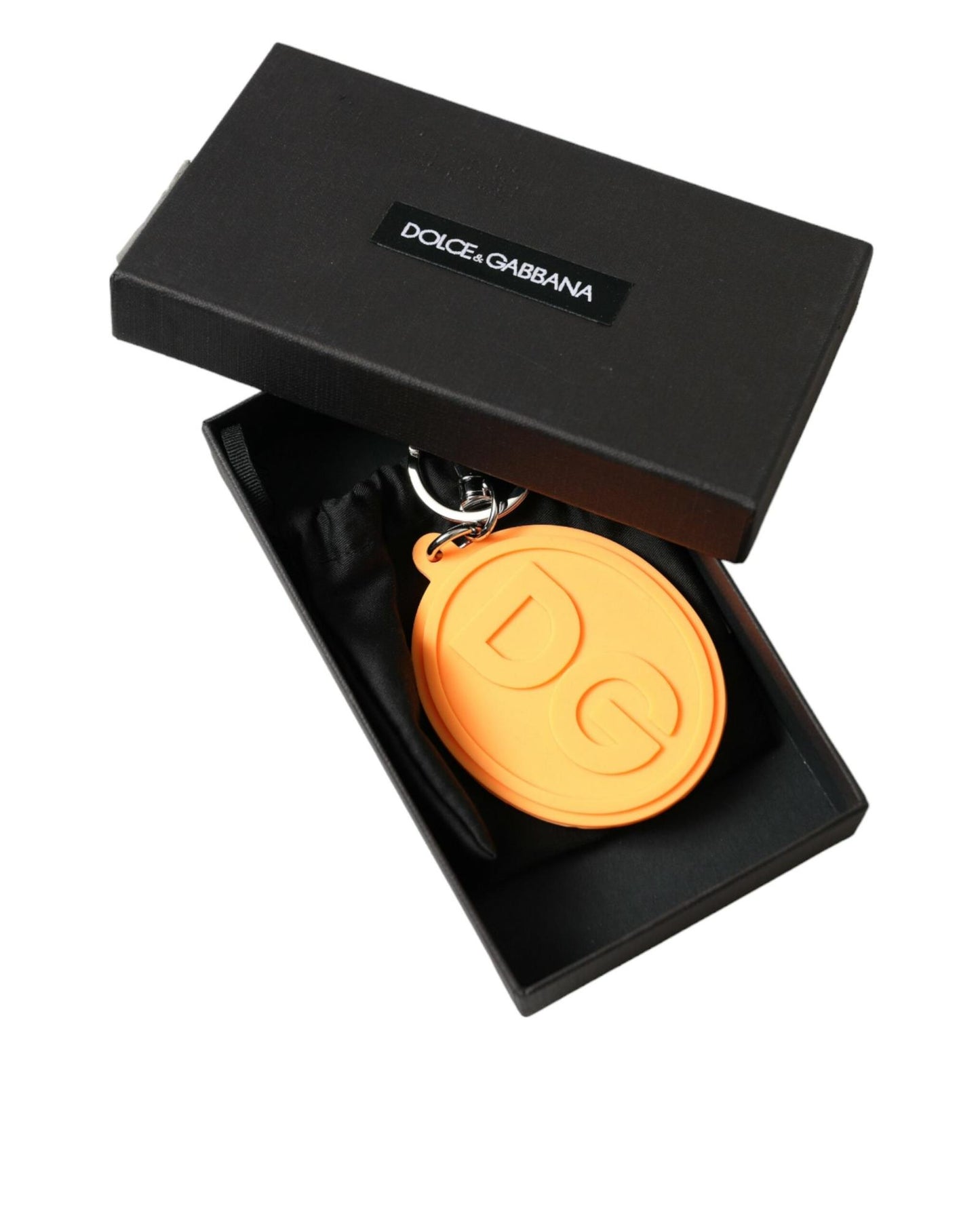 Dolce & Gabbana Women's Orange Rubber DG Logo Silver Brass Metal Keyring Keychain - One Size
