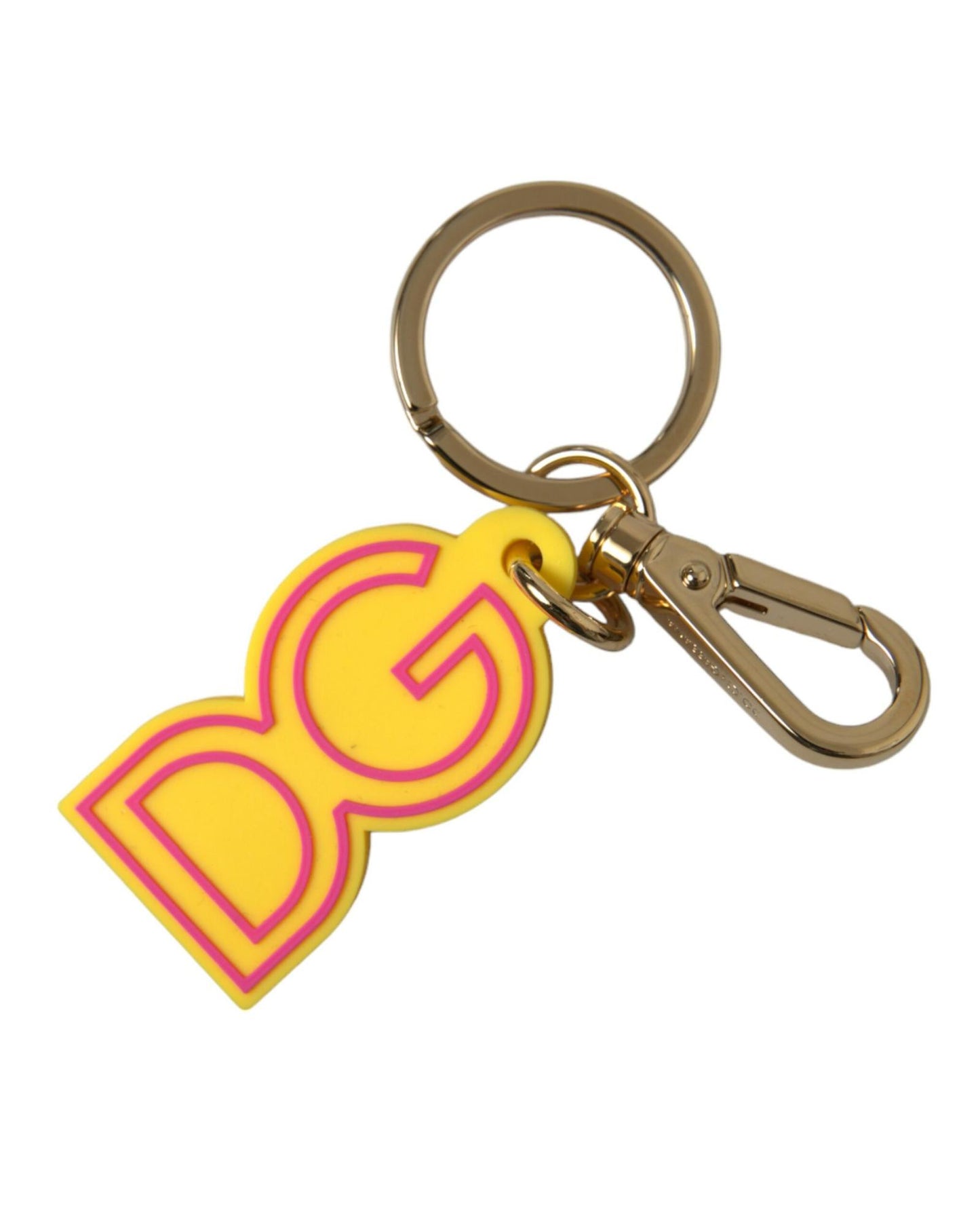 Dolce & Gabbana Women's Yellow Rubber Gold Tone Metal DG Logo Keyring Keychain - One Size