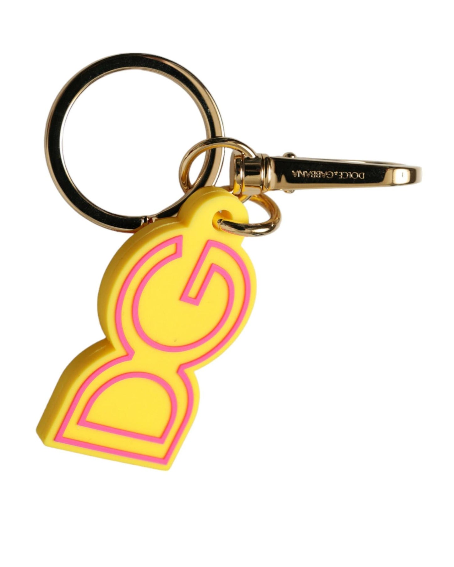 Dolce & Gabbana Women's Yellow Rubber Gold Tone Metal DG Logo Keyring Keychain - One Size