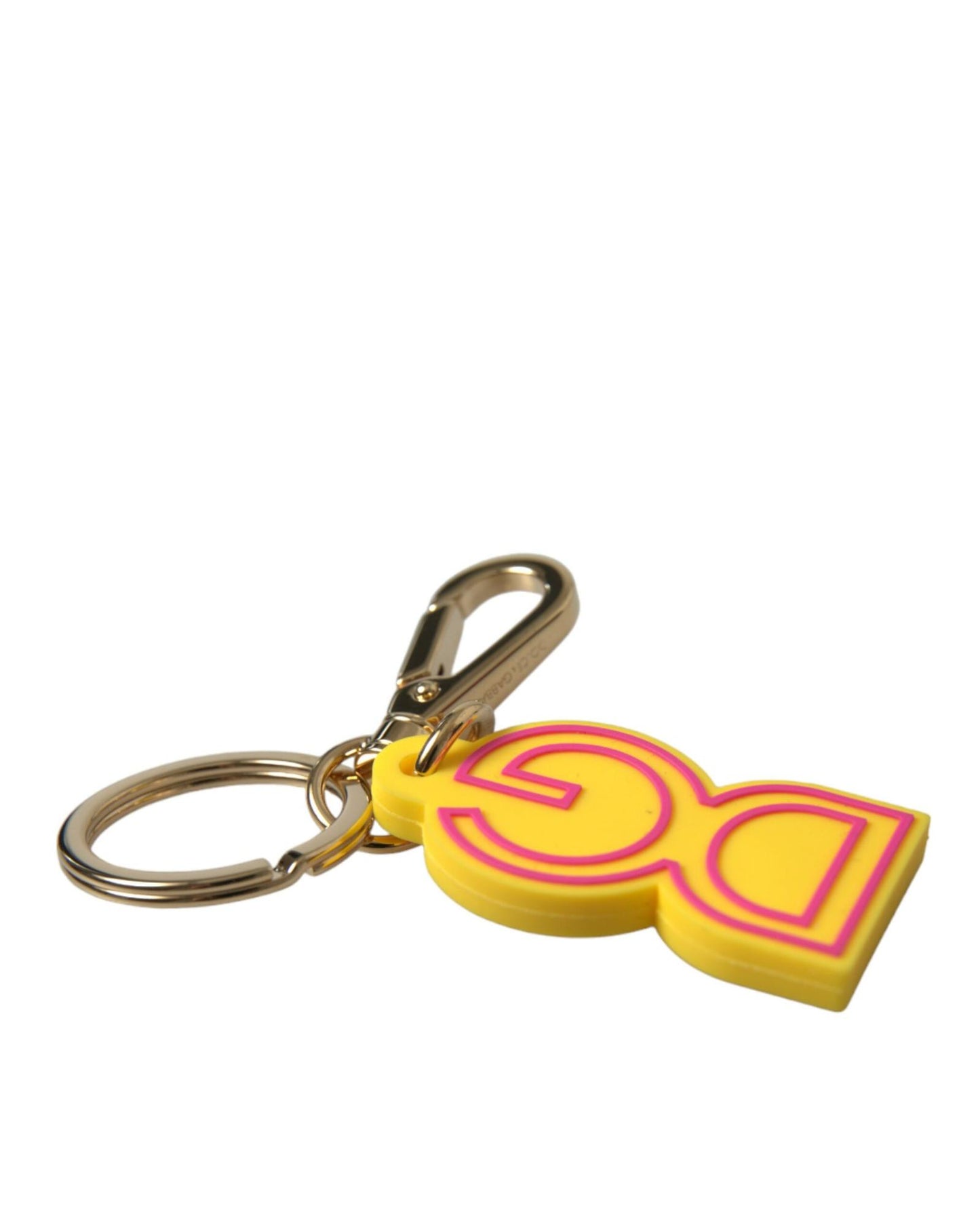 Dolce & Gabbana Women's Yellow Rubber Gold Tone Metal DG Logo Keyring Keychain - One Size