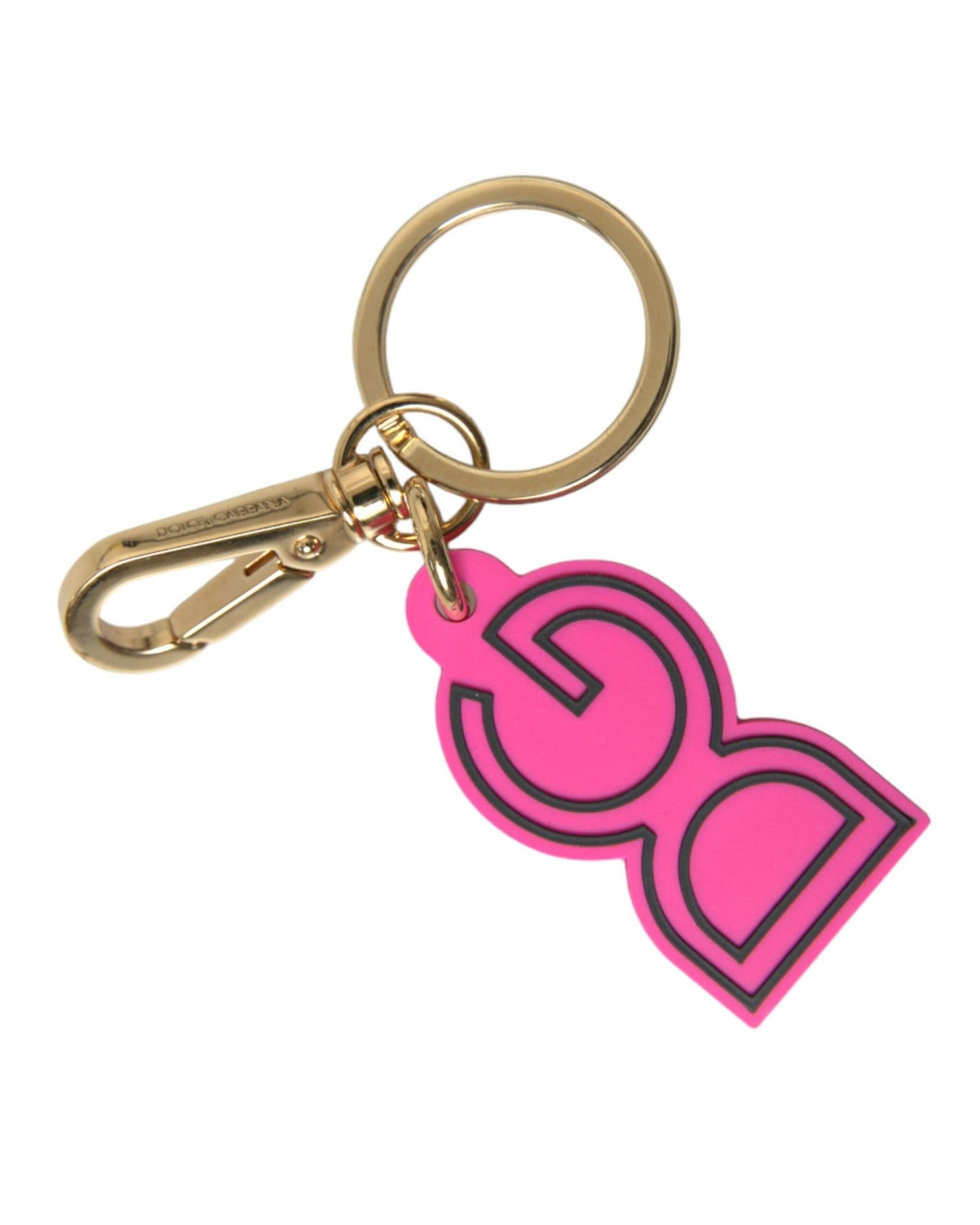 Dolce & Gabbana Women's Pink Rubber Gold Tone Metal DG Logo Keyring Keychain - One Size