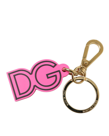Dolce & Gabbana Women's Pink Rubber Gold Tone Metal DG Logo Keyring Keychain - One Size