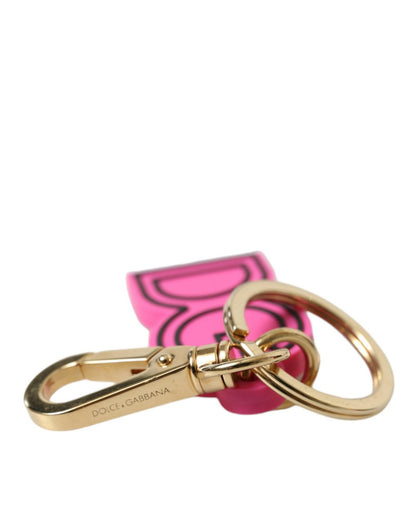 Dolce & Gabbana Women's Pink Rubber Gold Tone Metal DG Logo Keyring Keychain - One Size