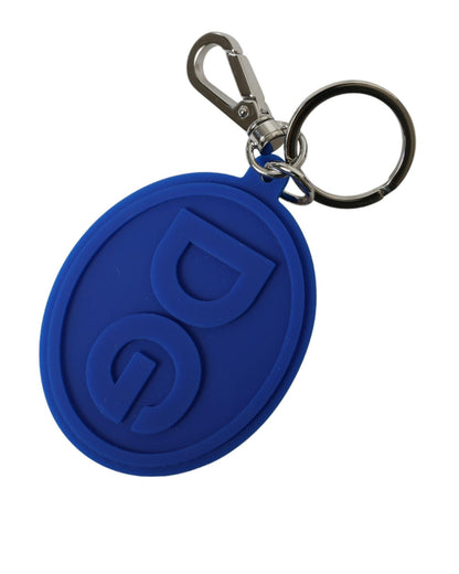 Dolce & Gabbana Women's Blue Rubber DG Logo Silver Brass Metal Keyring Keychain - One Size