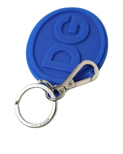 Dolce & Gabbana Women's Blue Rubber DG Logo Silver Brass Metal Keyring Keychain - One Size