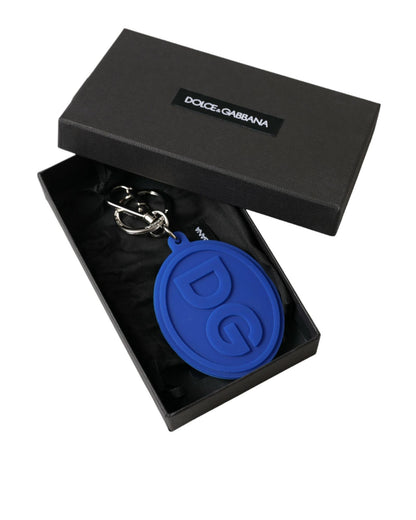 Dolce & Gabbana Women's Blue Rubber DG Logo Silver Brass Metal Keyring Keychain - One Size
