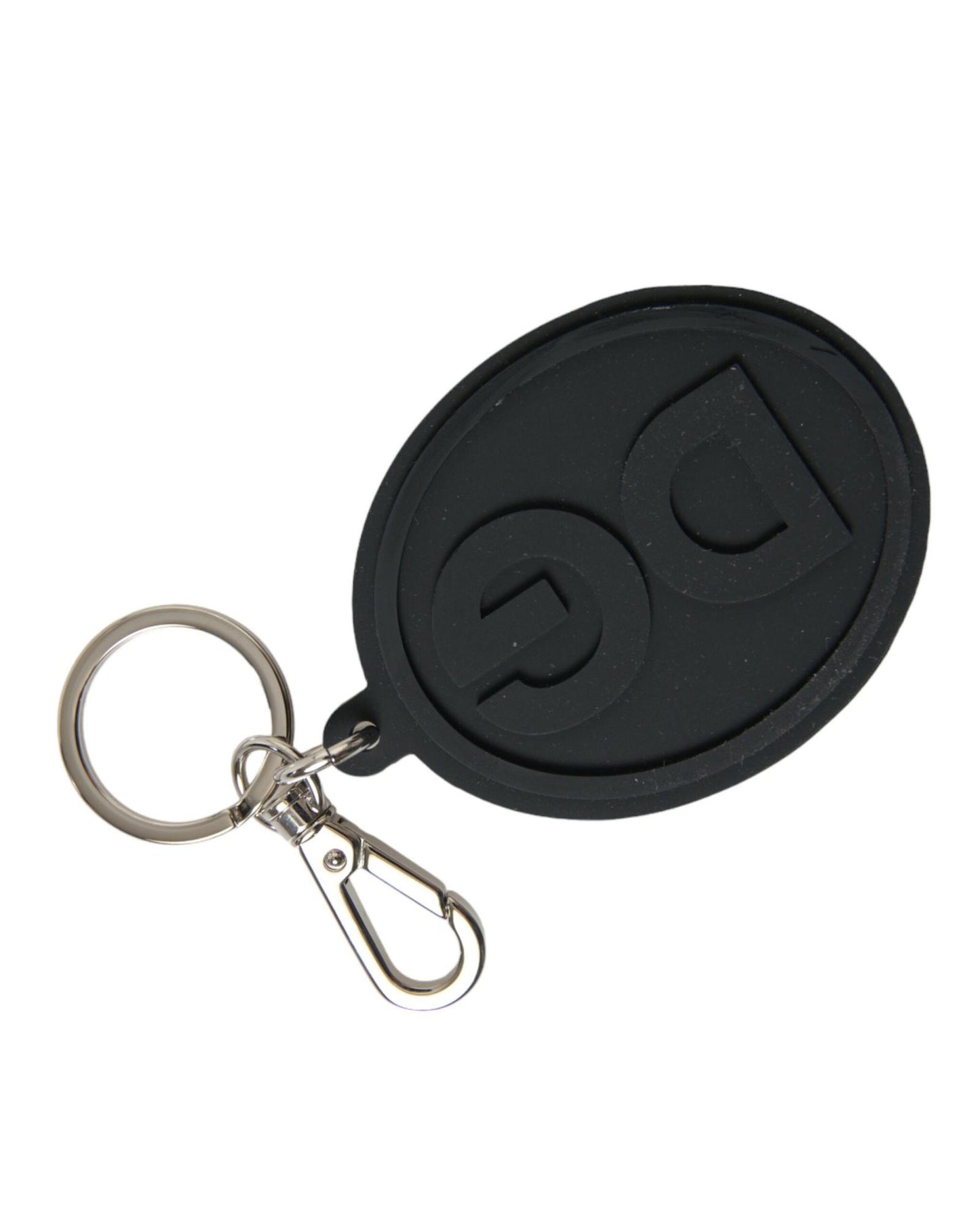 Dolce & Gabbana Women's Black Rubber DG Logo Silver Brass Metal Keyring Keychain - One Size