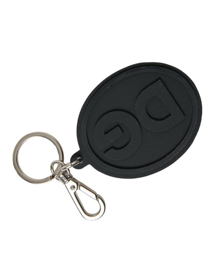 Dolce & Gabbana Women's Black Rubber DG Logo Silver Brass Metal Keyring Keychain - One Size